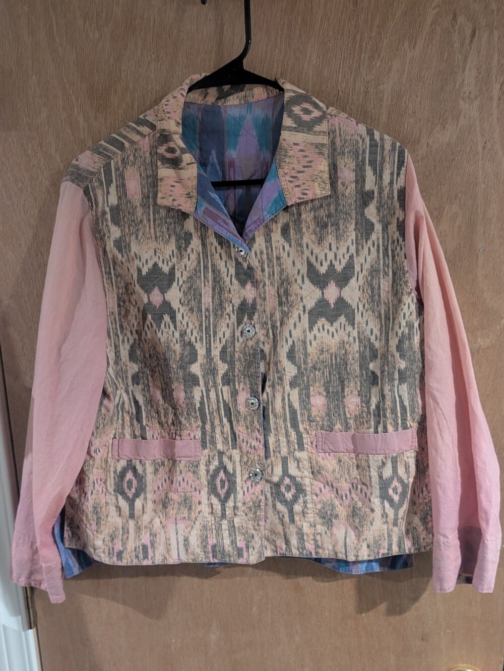 Vintage-Inspired Pink Patterned Womens Jacket-Reversible - Thailand/ Bali Attire